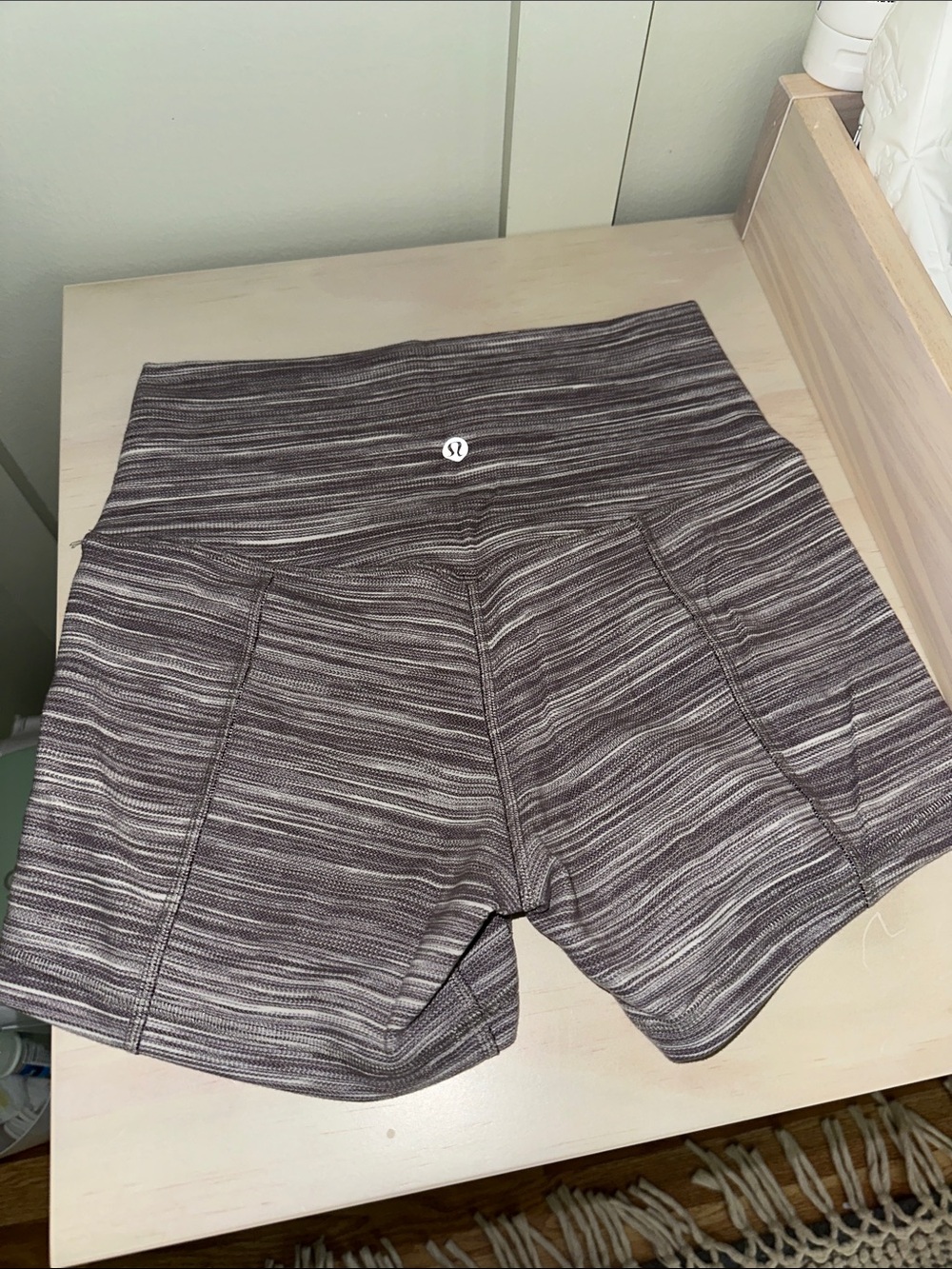 lululemon athletica Gray Striped High-Rise Bike Shorts